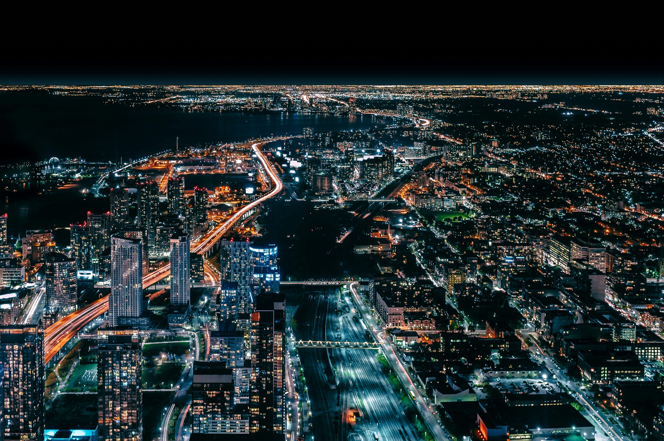 Aerial city view at night