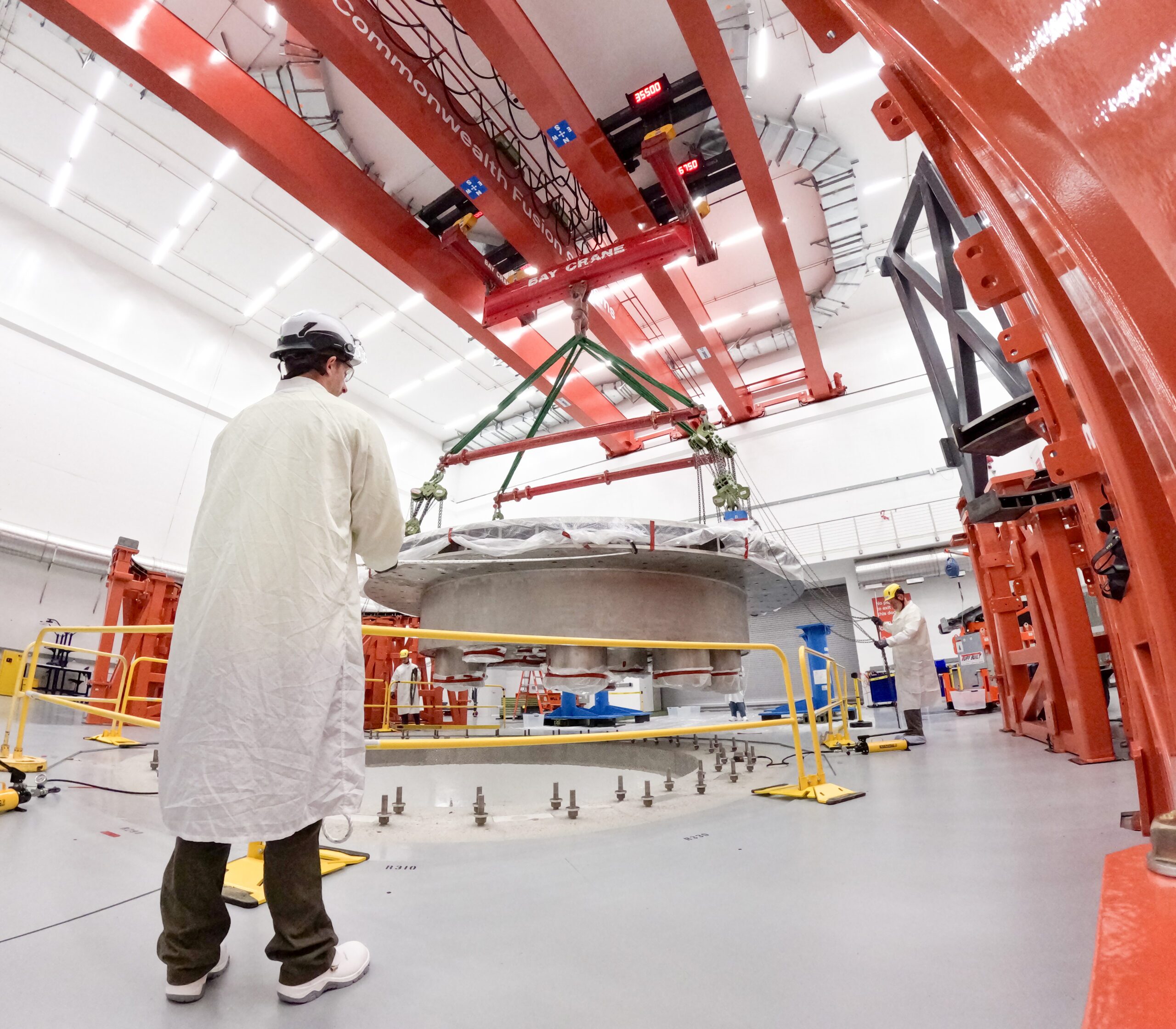 The SPARC cryostat base being lifted into place in the SPARC facility