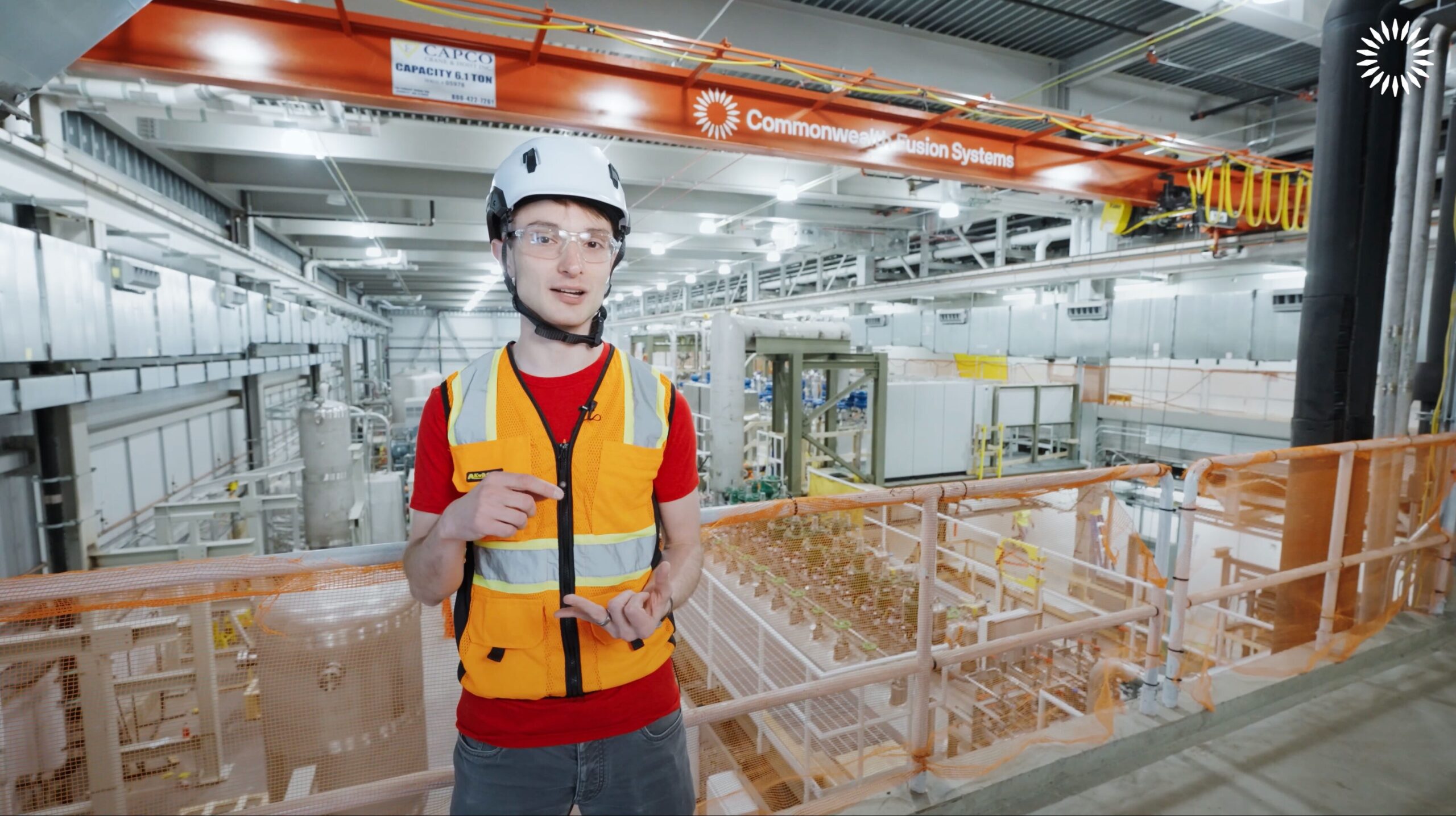 Alex Creely inside the utility building of Commonwealth Fusion Systems' SPARC machine